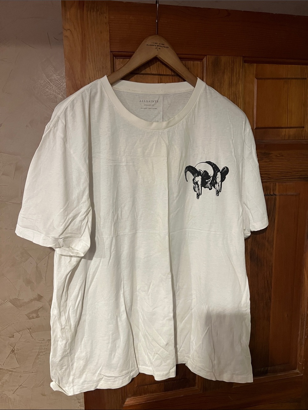All Saints White Short-Sleeve Tee with Black Ram Graphic